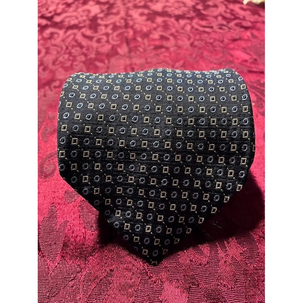 Ralph Lauren (RN 41381) Navy, Light Blue, and Tan Geometric Neat 100% Silk Tie